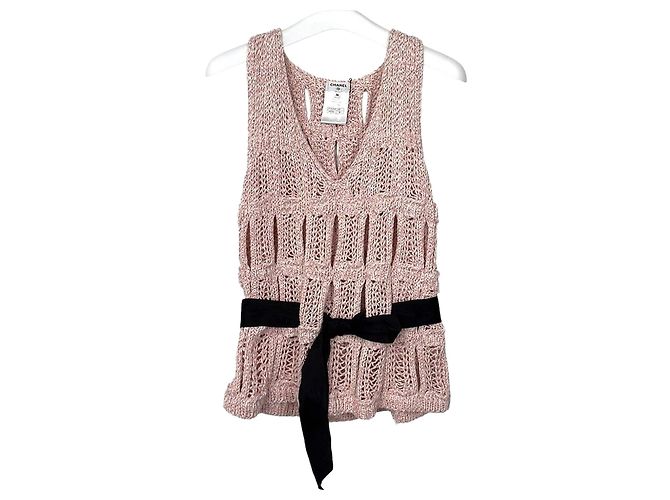 Chanel Ribbon Knit Tank Top Hellrosa Pink