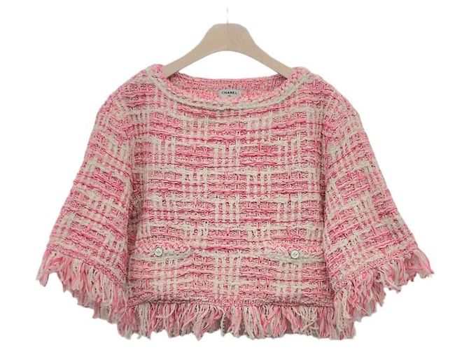 Chanel Maglione in maglia in tweed con girocollo Rosso 