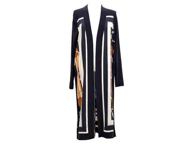 Hermès Langer Cardigan mit Seiden-Kaschmir-Besatz Schwarz