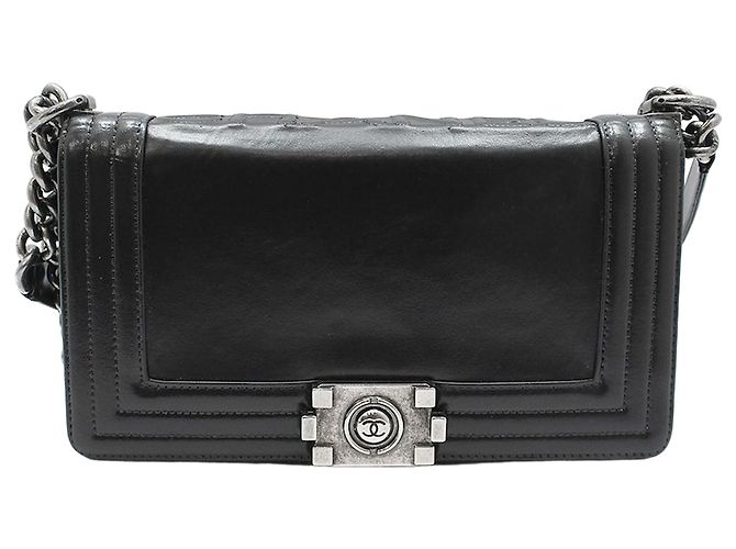 Chanel Black Leather Boy Bag Medium Shoulder Bag