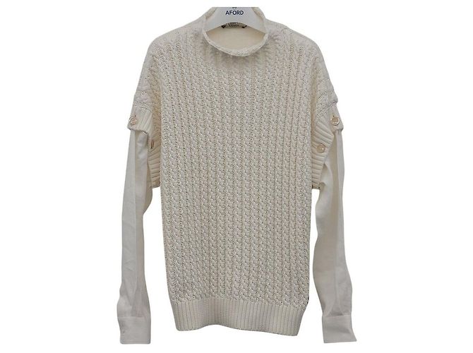 Fendi Mehrlagiger Baumwollstrickpullover Weiß 