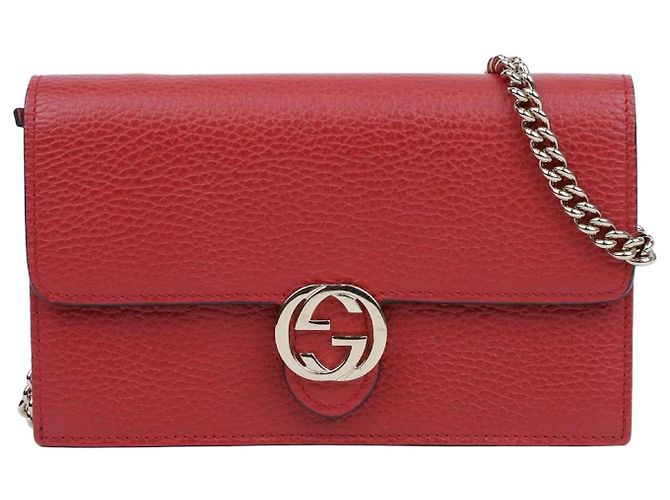 Gucci Mini bolso cartera con cadena de cuero entrelazado Rojo Roja