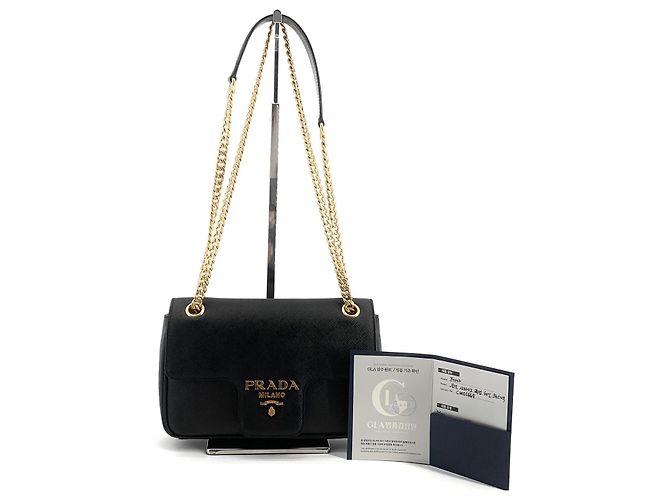 Prada Bolsa de Ombro Saffiano Chain Flap Preto