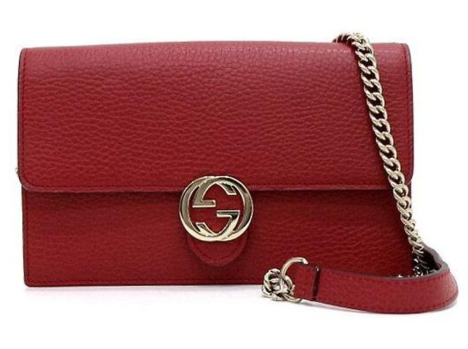 Gucci Borsa a tracolla Mini Flap con Interlocking GG e catena Rosso