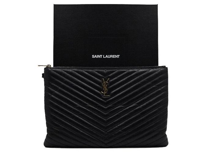 Saint Laurent Clutch per documenti Matelassé Monogram grande Nero