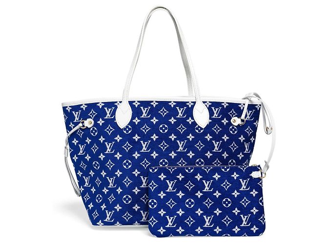 Louis Vuitton Neverfull MM Monogram Denim azul Branco