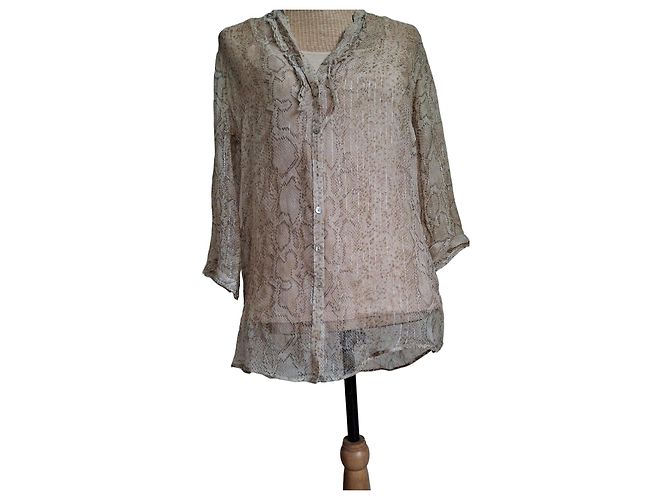Gerard Darel Camicetta in seta con stampa serpente Marrone Beige