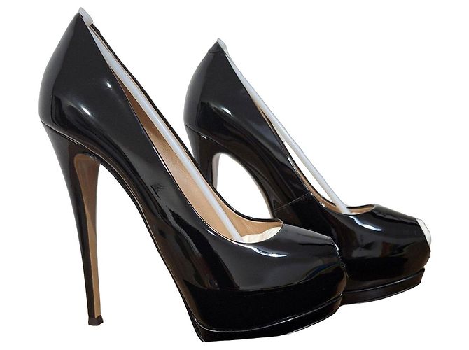 Giuseppe Zanotti Black Patent Leather Open-Toe Platform Pumps