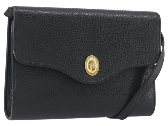 Bolso de hombro Christian Dior de cuero negro y dorado Auth ep15545A