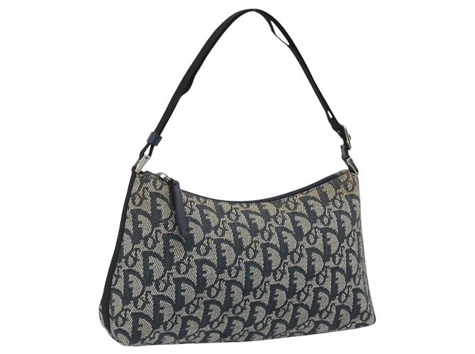 Borsa a tracolla Christian Dior Trotter Canvas Navy Silver Auth 191848A Argento Blu navy