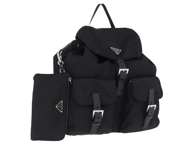 PRADA Backpack Nylon Black Silver Auth 191867M Silvery