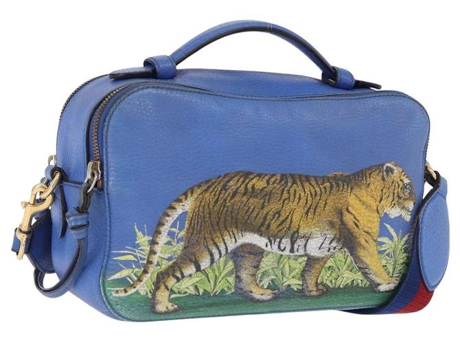 Borsa a mano GUCCI Tiger Pattern in pelle 2way Blu Oro 453565 Auth 192658A D'oro