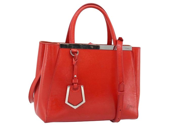 FENDI 2 JOURS Handtasche Leder 2way Rot Silber Auth 193109