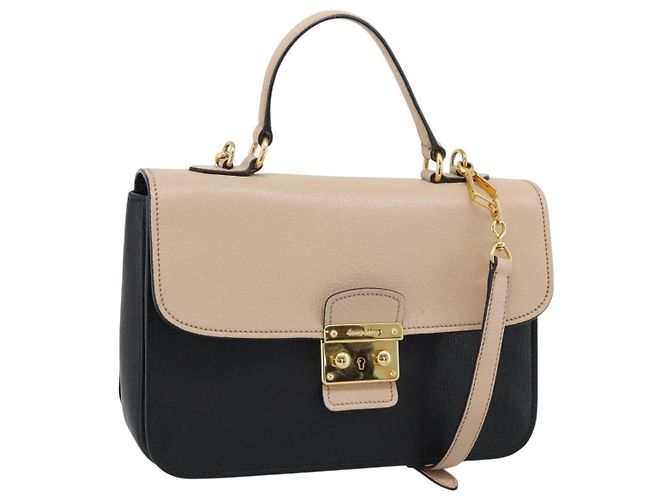 Bolsa Miu Miu Ready lock de couro 2way Preta Dourada Auth am12067V Preto Dourado
