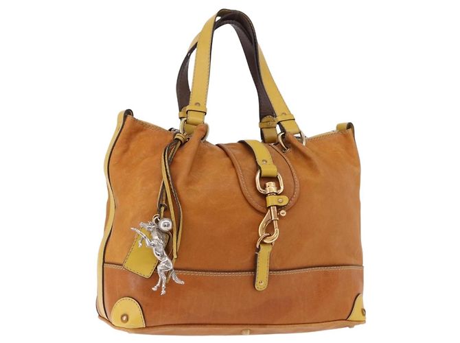 Chloé Bolsa Chloe de couro bege ouro prata auth bs36296A Dourado