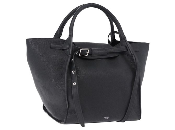 Céline CELINE Big Bag Small Leather 2way Black Silver Auth 193536V Silvery