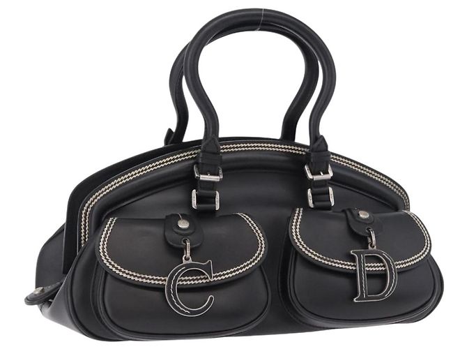 Borsa Christian Dior in pelle nera argento Auth ka5389M Nero