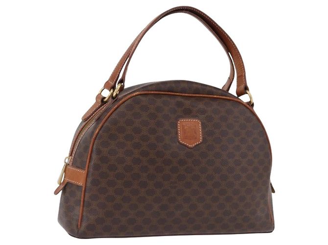 Céline Bolsa CELINE Macadam Canvas PVC Couro Marrom Ouro Auth 193555 Dourado