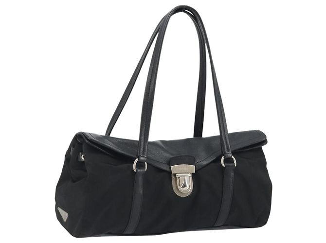 Borsa a tracolla PRADA Nylon Nero Argento Auth 193108V