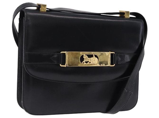 Céline Borsa a Spalla CELINE Horse Carriage in Pelle Nera e Oro Auth 194581 Nero D'oro
