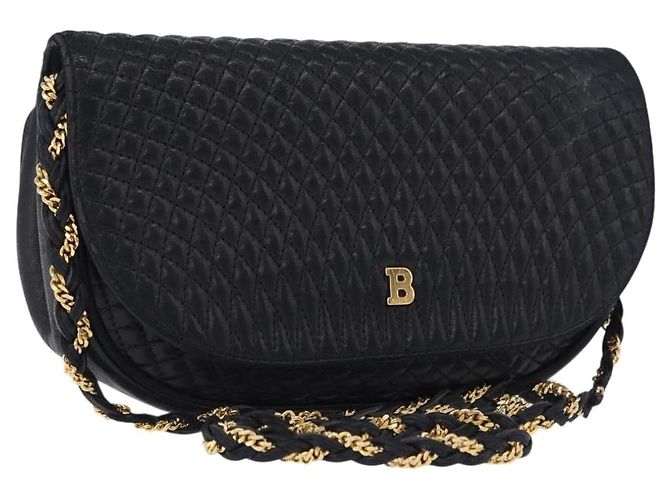 Bolsa de Ombro com Corrente BALLY em Couro Preto e Tom Dourado Auth ka5331