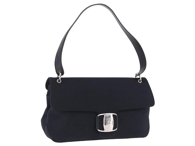 Salvatore Ferragamo Vala Handtasche Canvas Schwarz Silber Auth ka5410