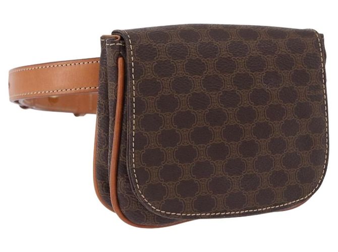 Céline Pochette taille CELINE Macadam Canvas PVC Cuir Marron Or Auth 194626A Doré