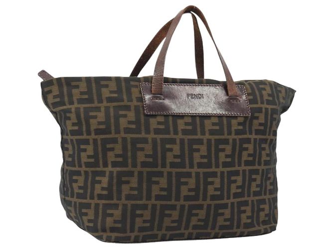 Borsa a Mano FENDI Zucca Canvas Nero Marrone Auth 190346