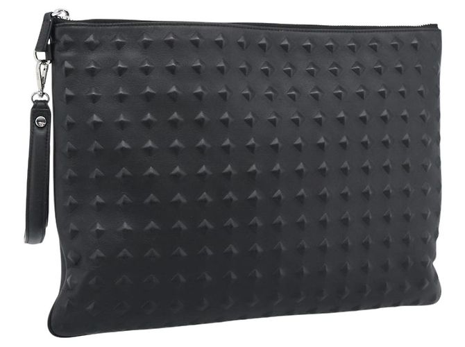 Clutch MCM Vicetos Logogram em couro PVC preto e prata Auth 194004A