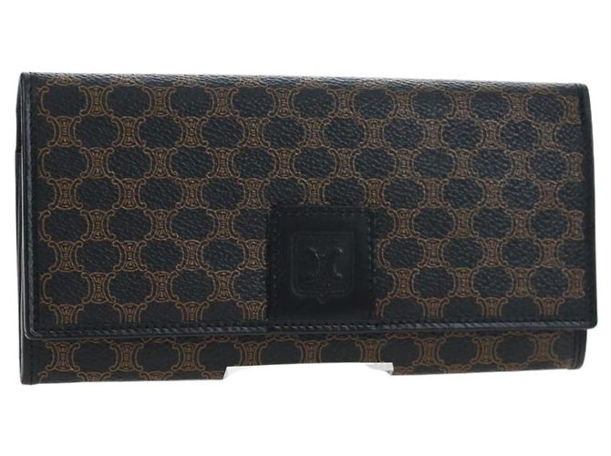Céline CELINE Macadam Canvas Kiss Lock Long Wallet PVC Leather Black Auth am12152V
