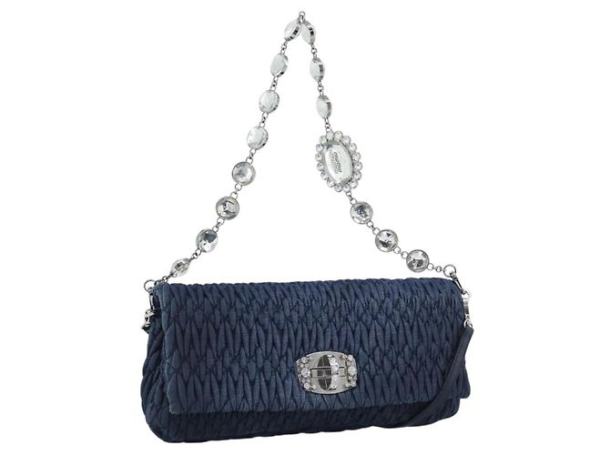 Borsa a tracolla in denim Miu Miu 2way Blu Argento Auth ka5347V