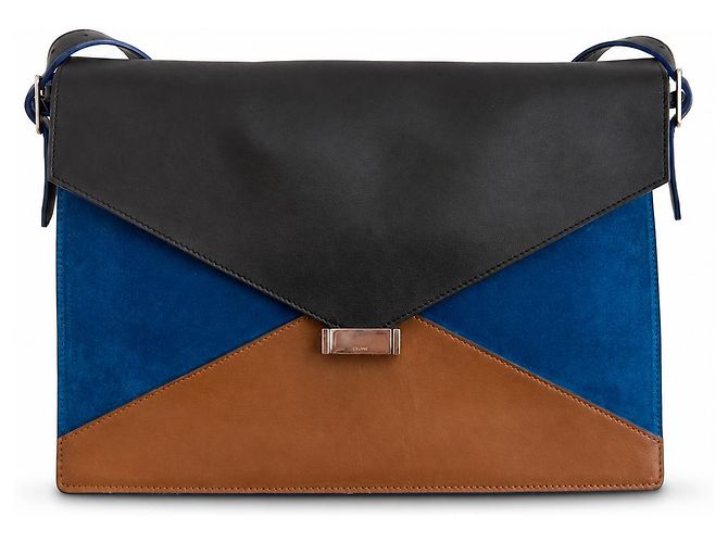 Céline Sac Medium Diamond Tricolour en cuir et daim Marron Noir Bleu