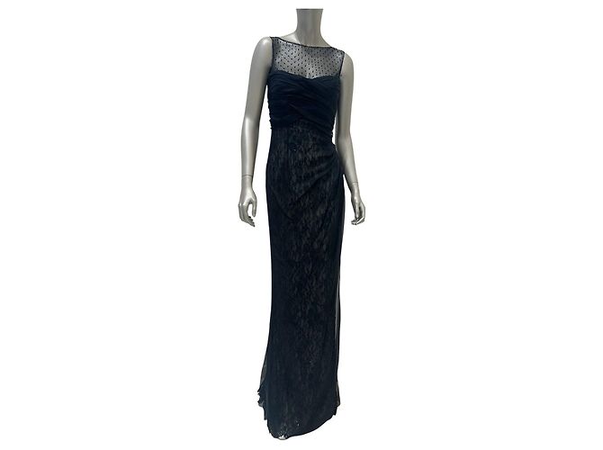Valentino Abendkleid aus schwarzer Spitze und Seide Drapierung Größe 6 Gebraucht