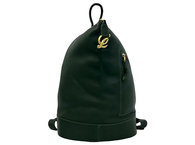 Loewe Anton Logo Lederrucksack Grün