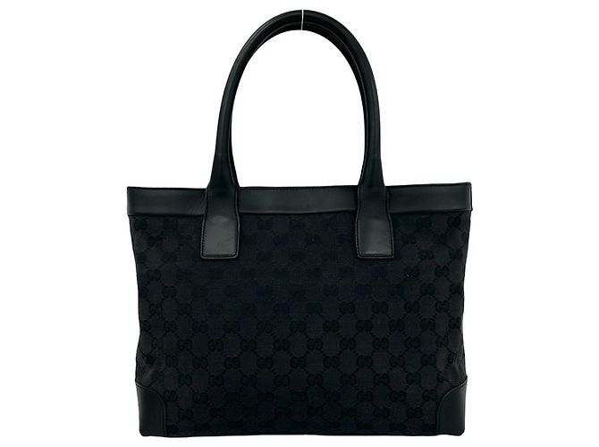 Gucci GG Pattern Schwarze Canvas-Leder-Handtasche Tote