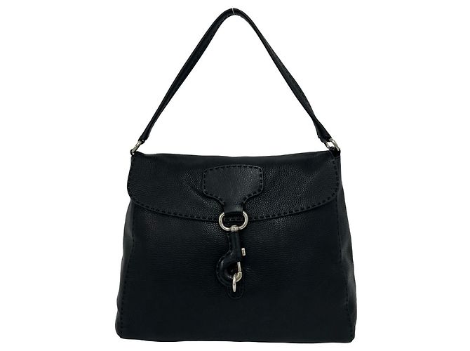Tote Prada Triangle Logo Hardware Leather One-Shoulder Bag Black