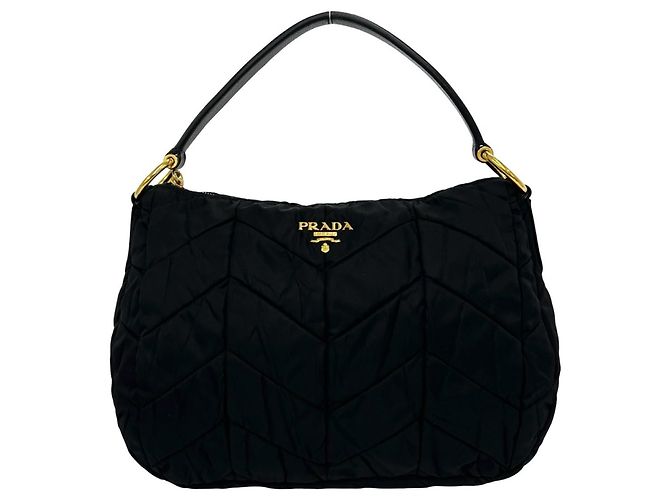 Bolsa de ombro semi Prada Nylon Tessuto e couro com esmalte Preto