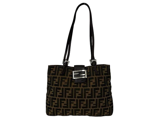 Sac cabas Fendi Vintage Zucca Motif FF Marron Noir