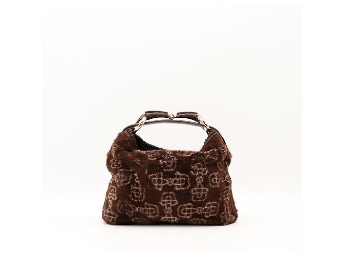 Gucci Monogram Fur Hobo Bag Braun