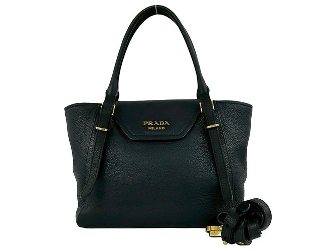 Prada Logo Hardware Leather Mini Tote Bag Black