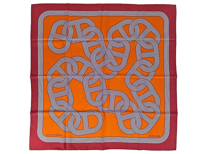 Hermès Lenço de seda Hermes Carre 90 Circuit 24 Faubourg Multicor Laranja