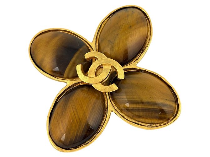 Chanel Coco Mark Brosche mit farbigem Stein Golden