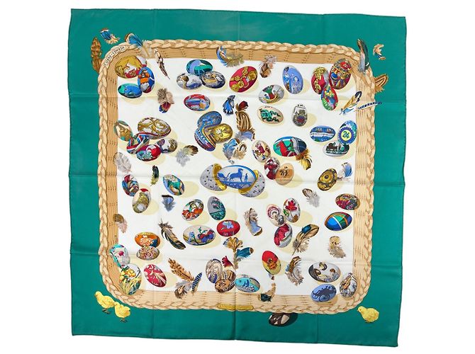 Hermès Hermes Carre 90 COUVEE D'HERMES Sciarpa in seta Multicolore Verde