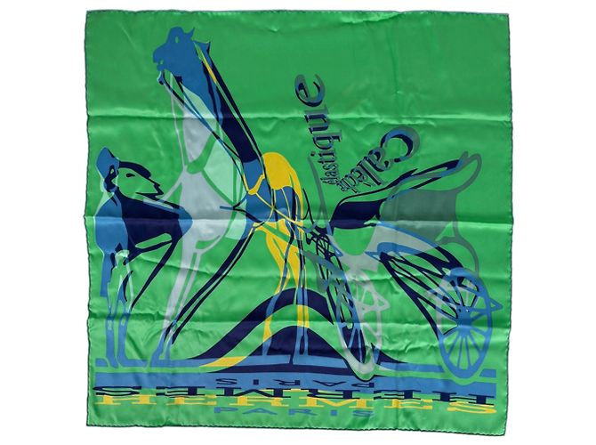 Hermès Sciarpa Hermes Carre 70 Caleche Elastic Blu Verde Giallo