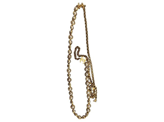 Timeless Colar Station Chanel 24S em Pérolas Falsas e CC Branco Dourado