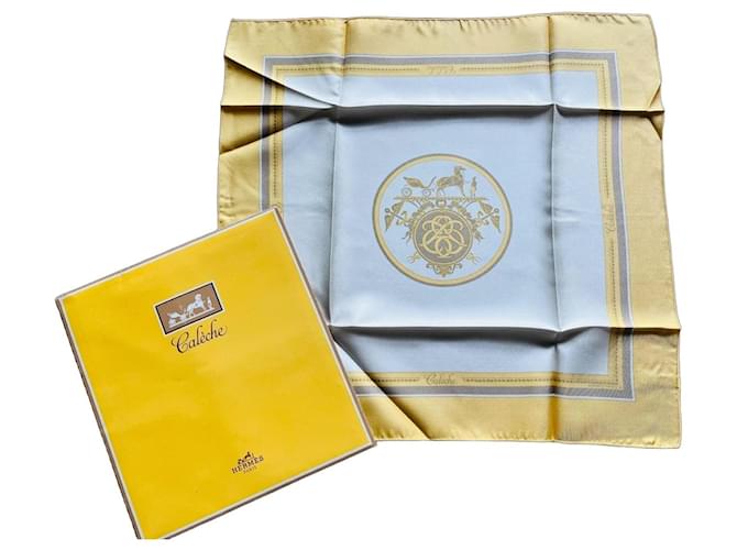Hermès Caleche Seidentuch Weiß Golden Gelb