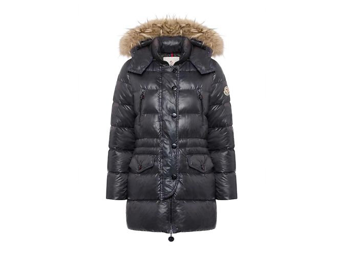 Casaco Moncler acolchoado com capuz de pele Cinza antracite