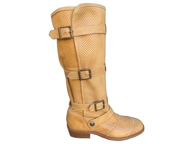 Belstaff perforated leather boots like new Beige