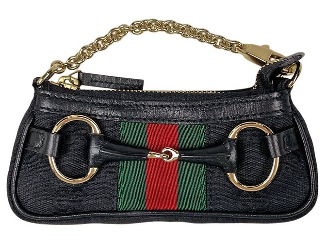 Gucci Horsebit Geldbörse/Münzbeutel Schwarz Rot Grün
