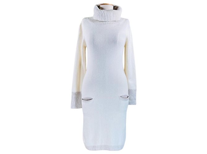 Autre Marque Katia Serafini cremefarbenes Kaschmir-Rollkragenkleid Roh